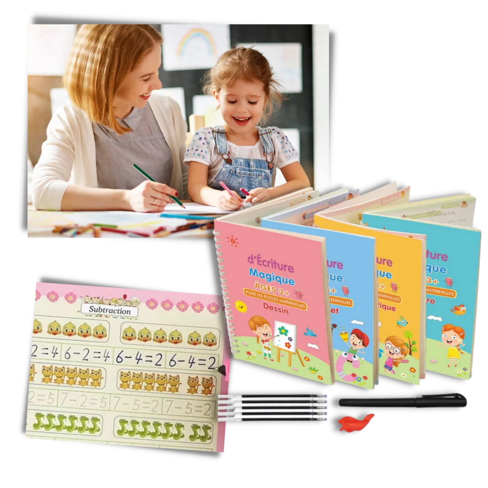 Lot de 4 cahiers d’écriture magiques